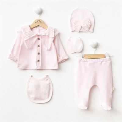 Kız Bebek Organik Pamuklu Uzun Kollu İşlemeli 5li Set