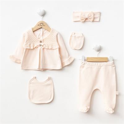 Kız Bebek Organik Pamuklu Uzun Kollu İşlemeli 5li Set