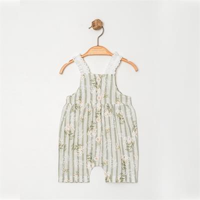 Kız Bebek Çiçek Desenli Askılı Sıfır Kollu Kısa Tulum