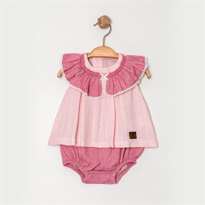 Kız Bebek Çocuk Organik Pamuklu Fırfır Yaka Sıfır Kol Çıtçıtlı Zıbın