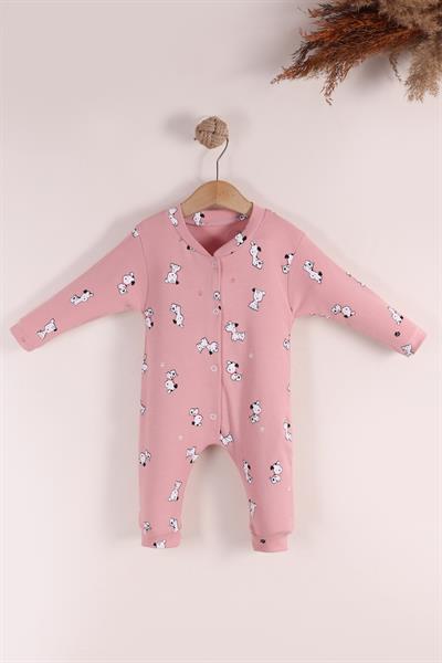 Kız Bebek Tulum / SalopetGül Kurusu Köpekli Kız Bebek Tulum - Pamuklu, Çıtçıtlı Sevimli Tulum