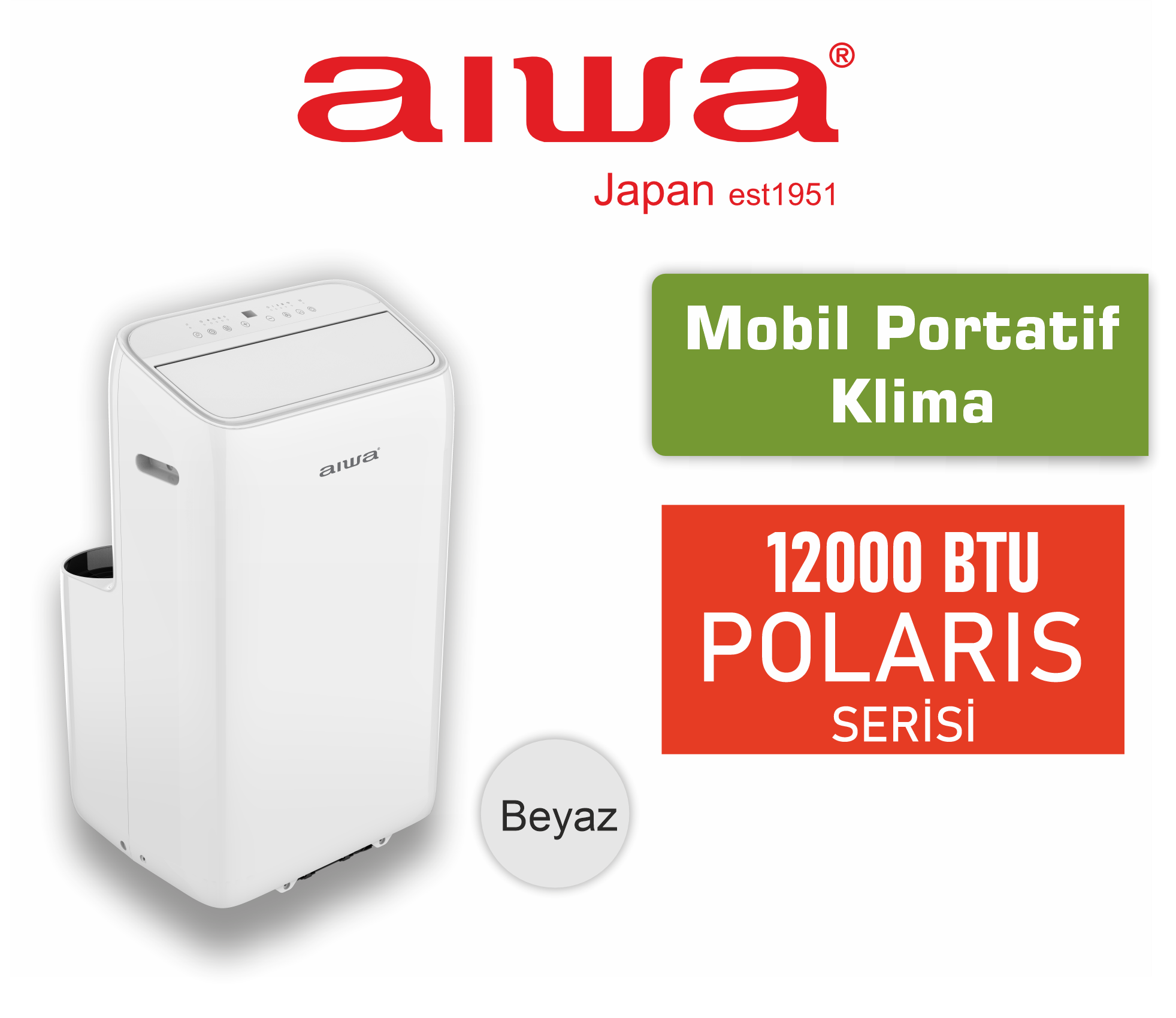 Aiwa POLARIS Serisi 12000 BTU Mobil Portatif Klima Beyaz