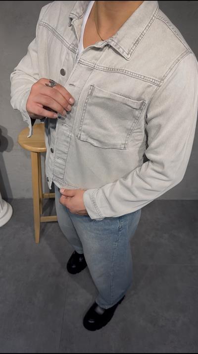 DENIM EFFECT CEPLİ OVERSHİRT KOT CEKET ( AÇIK TAŞ GRİ )