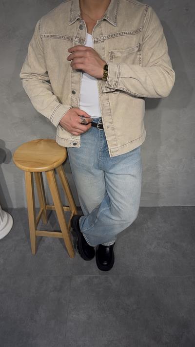 DENIM EFFECT CEPLİ OVERSHİRT KOT CEKET ( TAŞ GRİ )