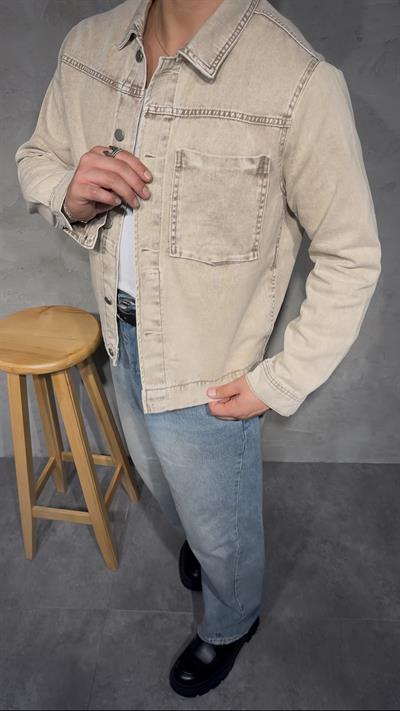 DENIM EFFECT CEPLİ OVERSHİRT KOT CEKET ( TAŞ GRİ )