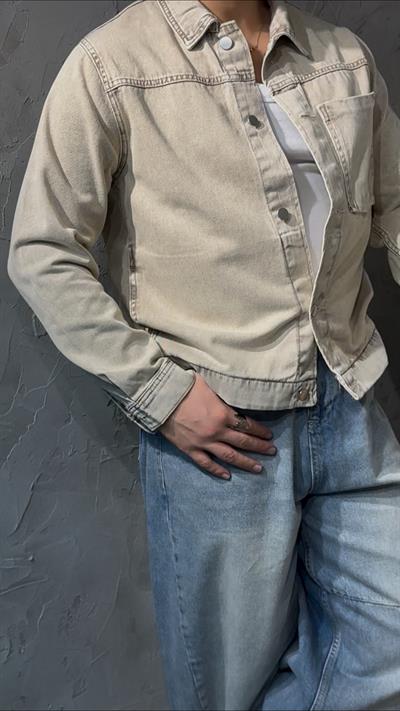 DENIM EFFECT CEPLİ OVERSHİRT KOT CEKET ( TAŞ GRİ )
