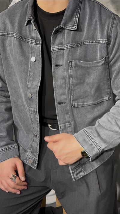 DENIM EFFECT CEPLİ OVERSHİRT KOT CEKET ( KOYU TAŞ GRİ )