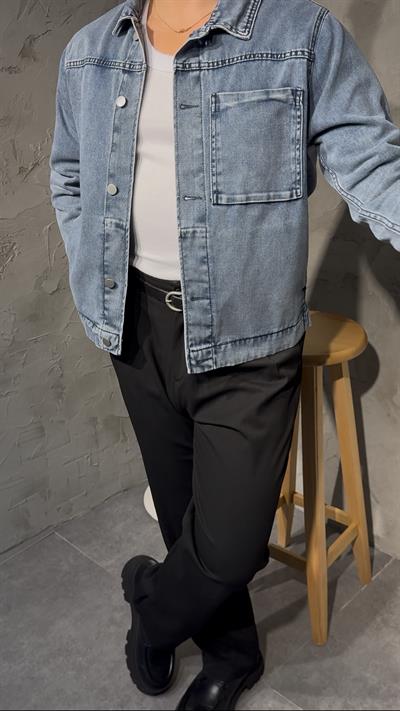 DENIM EFFECT CEPLİ OVERSHİRT KOT CEKET ( AÇIK MAVİ DENIM )