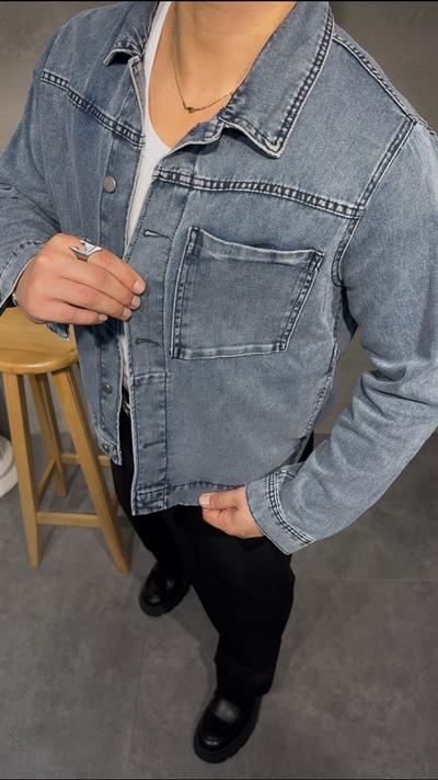 DENIM EFFECT CEPLİ OVERSHİRT KOT CEKET ( AÇIK MAVİ DENIM )