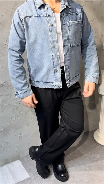 DENIM EFFECT CEPLİ OVERSHİRT KOT CEKET ( AÇIK MAVİ DENIM )