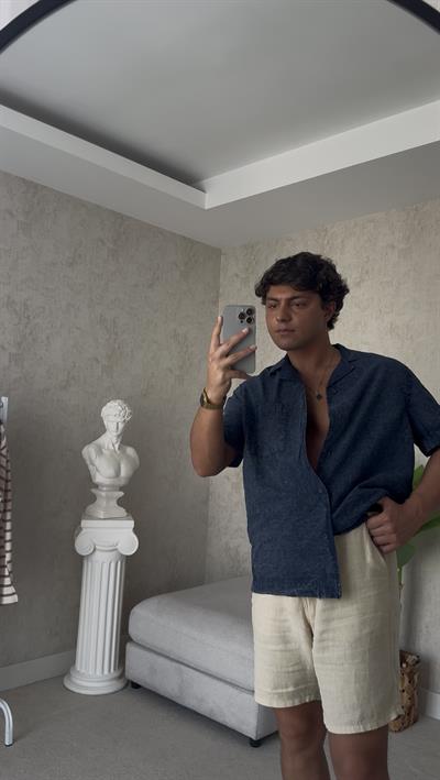 DOKULU YIKAMALI NAVY BLUE GÖMLEK