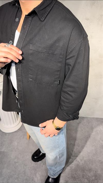 OVERSİZE YIKAMALI GABARDİN GÖMLEK ( BLACK ) SİYAH