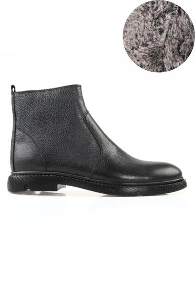 Hakiki Deri Erkek Fermuarlı Kürklü Klasik Bot