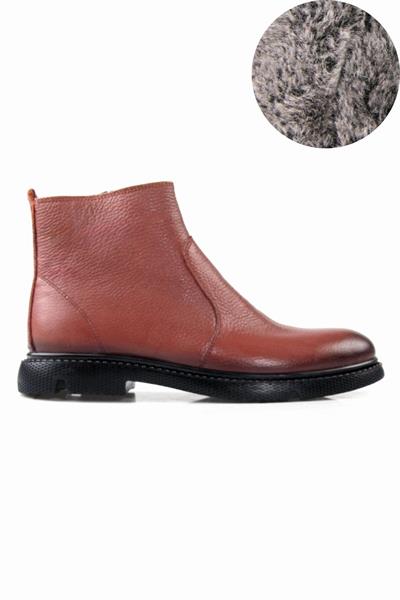 Hakiki Deri Erkek Fermuarlı Kürklü Klasik Bot