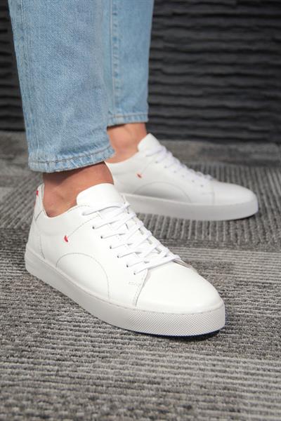 Hakiki Deri Erkek Günlük Beyaz Bağcıklı Sneaker Ayakkabı