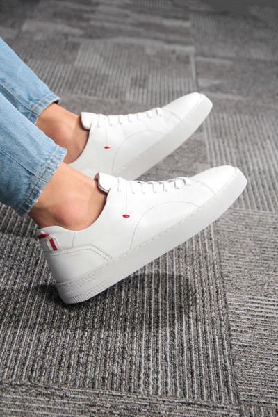 Hakiki Deri Erkek Günlük Beyaz Bağcıklı Sneaker Ayakkabı