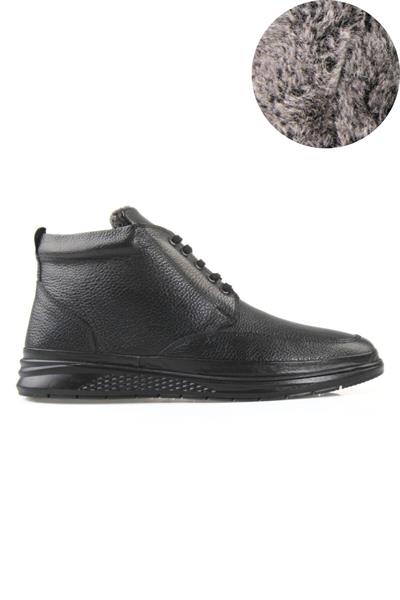 Hakiki Deri Erkek Kürklü Bağcıklı Ortopedik Büyük Numara Bot