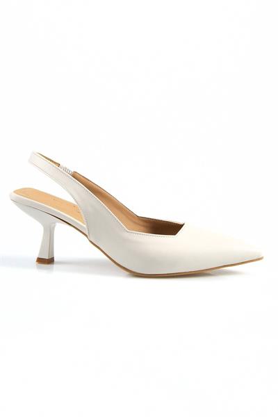 Kadın Arkası Lastikli Beyaz Stiletto Ayakkabı