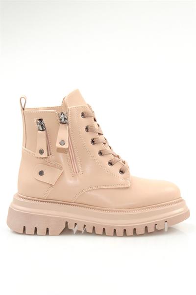 Kadın Fermuar Detaylı Bağcıklı Kalın Taban Postal Bot