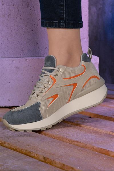 Kadın Kalın Taban Bağcıklı Mavi Renk Detaylı Günlük Sneaker Ayakkabı