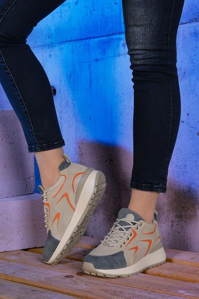 Kadın Kalın Taban Bağcıklı Mavi Renk Detaylı Günlük Sneaker Ayakkabı