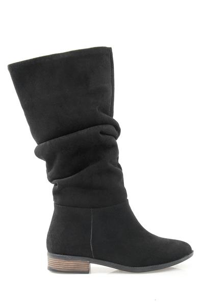 Kadın Körüklü Dizaltı Siyah Süet Çizme