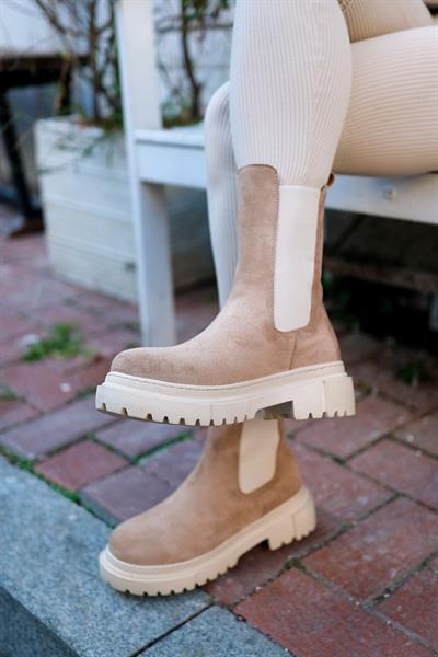 Kadın Lastikli Kalın Taban Vizon Süet Postal Bot