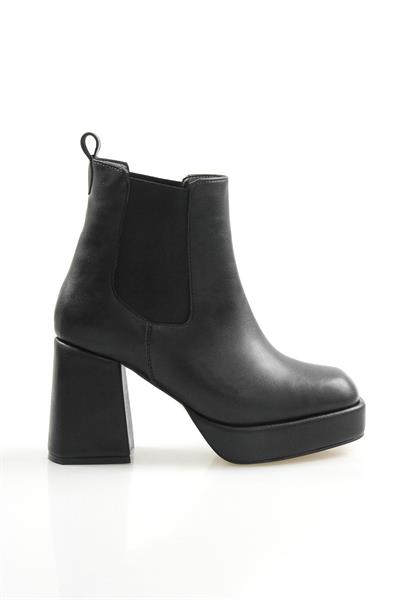 Kadın Lastikli Platform Siyah Topuklu Bot