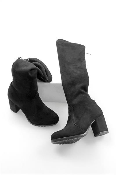 Kadın Süet Streç Dizüstü Topuklu Çizme