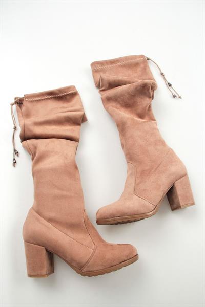 Kadın Süet Streç Dizüstü Topuklu Çizme