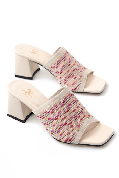 Kadın Triko Örme Küt Burun Topuklu Terlik Harmony