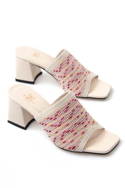 Kadın Triko Örme Küt Burun Topuklu Terlik Harmony