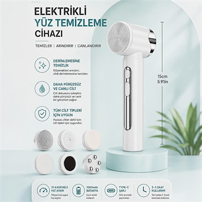  Yüz Temizleme Bakım Masaj Cihazı 15 Kademeli LED Ekran Peeling Cilt Bakımı Şarjlı
