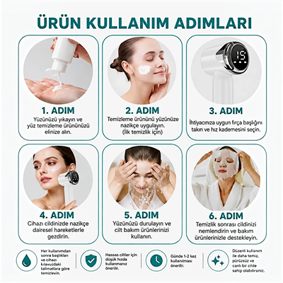  Yüz Temizleme Bakım Masaj Cihazı 15 Kademeli LED Ekran Peeling Cilt Bakımı Şarjlı