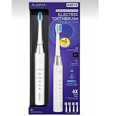 AMF13 Beyaz Şarjlı Elektrikli Diş Fırçası 5 Modlu IPX7 Su Geçirmez 4 Yedek Başlıklı Set 