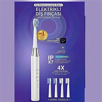 AMF13 Beyaz Şarjlı Elektrikli Diş Fırçası 5 Modlu IPX7 Su Geçirmez 4 Yedek Başlıklı Set 