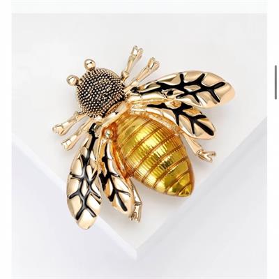 Arı  Broş (4 cm) Mineli Gold Renk