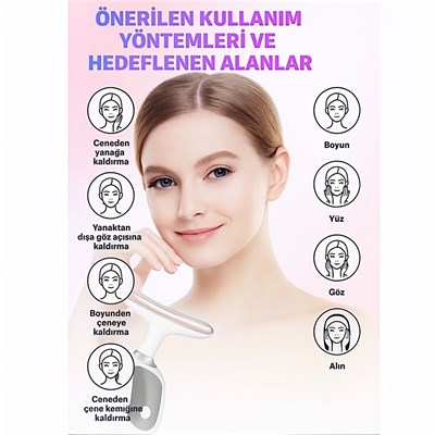 Auhma AHB-02 Yüz Boyun Sıkılaştırma  Cilt Gençleştirme Bakım Cihazı  Mavi Kırmızı Mor Led Işıklı 