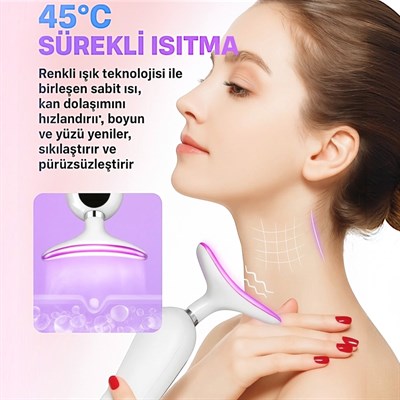 Auhma AHB-02 Yüz Boyun Sıkılaştırma  Cilt Gençleştirme Bakım Cihazı  Mavi Kırmızı Mor Led Işıklı 