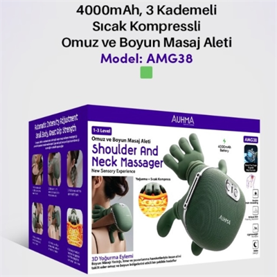 Auhma AMG38 Şarjlı Isıtmalı Boyun ve Omuz Masaj Aleti – 3D Yoğurma Derin Doku  Masaj Cihazı (45°c Heat Therapy)