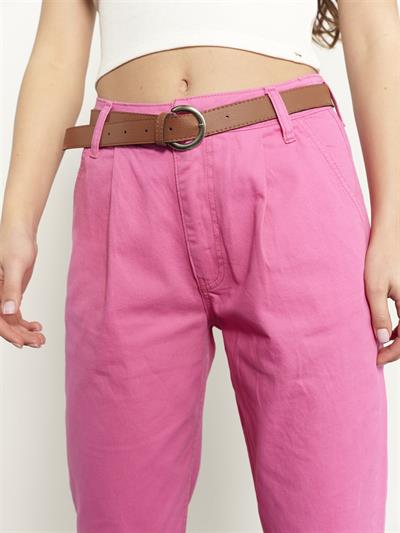 Bayan Kemerli Gabardin Pantolon Pembe