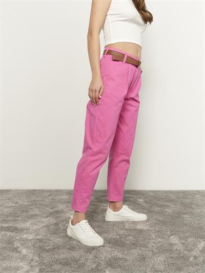 Bayan Kemerli Gabardin Pantolon Pembe