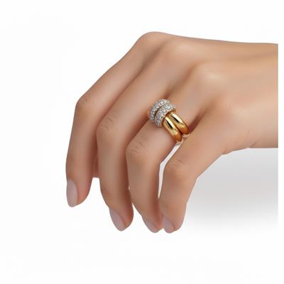 Çelik Ring Yüzük Zirkon Taşlı Ayarlanabilir  Altın Renk 