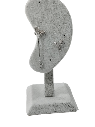 Earcuff Çelik Zirkon Taşlı Balina Kuyruğu GÜmüş Renk Kıkırdak Küpe+Küpe