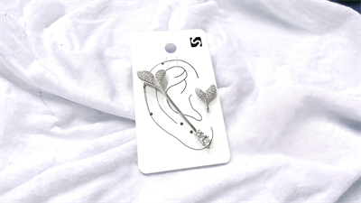 Earcuff Çelik Zirkon Taşlı Balina Kuyruğu GÜmüş Renk Kıkırdak Küpe+Küpe