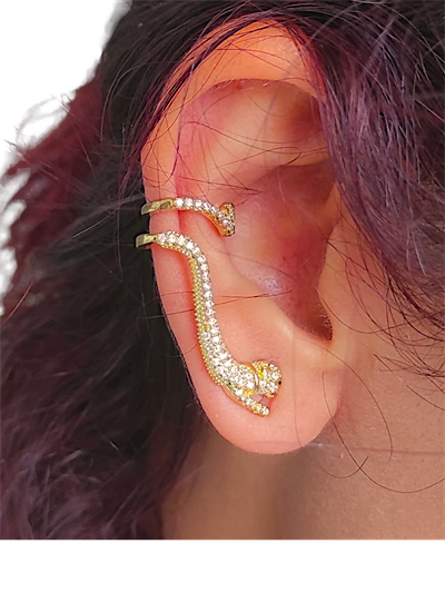 Earcuff Çelik Zirkon Taşlı Kaplan Model Gold Renk Kıkırdak Küpe