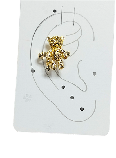 Earcuff Çelik Zirkon Taşlı Teddy Model Altın Renk Kıkırdak Küpe