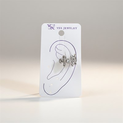 Earcuff Sıkıştırmalı Çelik Kıkırdak Küpe 3 Tek Taşlı Ok Figürlü Gümüş Renk         