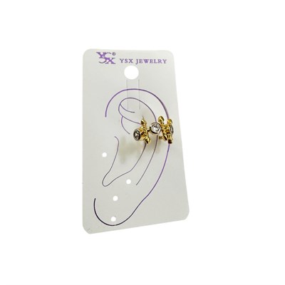 Earcuff Sıkıştırmalı Çelik Kıkırdak Küpe 3 Tek Taşlı Ok Figürlü Altın Renk         