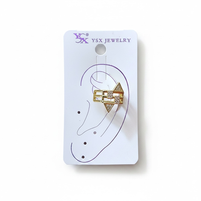 Earcuff Sıkıştırmalı Çelik Kıkırdak Küpe Geometrik Zirkon Taşlı  Altın Renk         